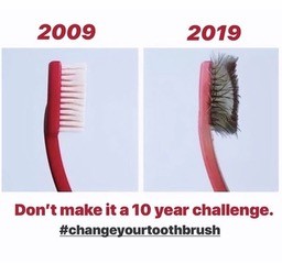 Image of a toothbrush that's clean and one that's 10 years old.